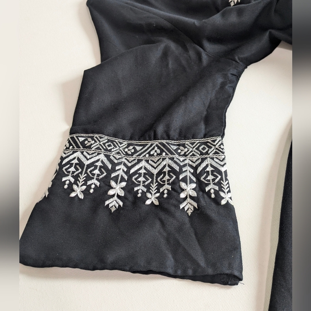 Tokio Talking New Embroidered Boho Mini Dress, Size M, Black White Embellished - Picture 13 of 16